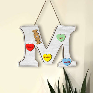 Personalized Gifts For Mom, Grandma Wood Sign Custom Initial Letter With Candy Heart - Wood Signs - GoDuckee