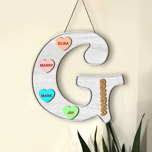 Personalized Gifts For Mom, Grandma Wood Sign Custom Initial Letter With Candy Heart - Wood Signs - GoDuckee
