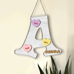 Personalized Gifts For Mom, Grandma Wood Sign Custom Initial Letter With Candy Heart - Wood Signs - GoDuckee