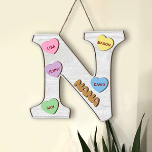 Personalized Gifts For Mom, Grandma Wood Sign Custom Initial Letter With Candy Heart - Wood Signs - GoDuckee