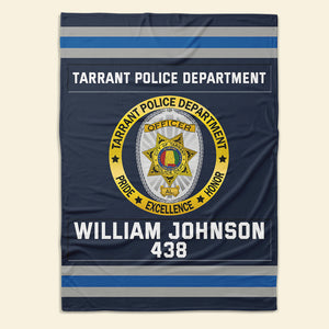 Police Blanket With Department Logo - Custom Police Station Patches With Name, Number Tag Gifts For Police Officer & Law Enforcement - Blanket - GoDuckee