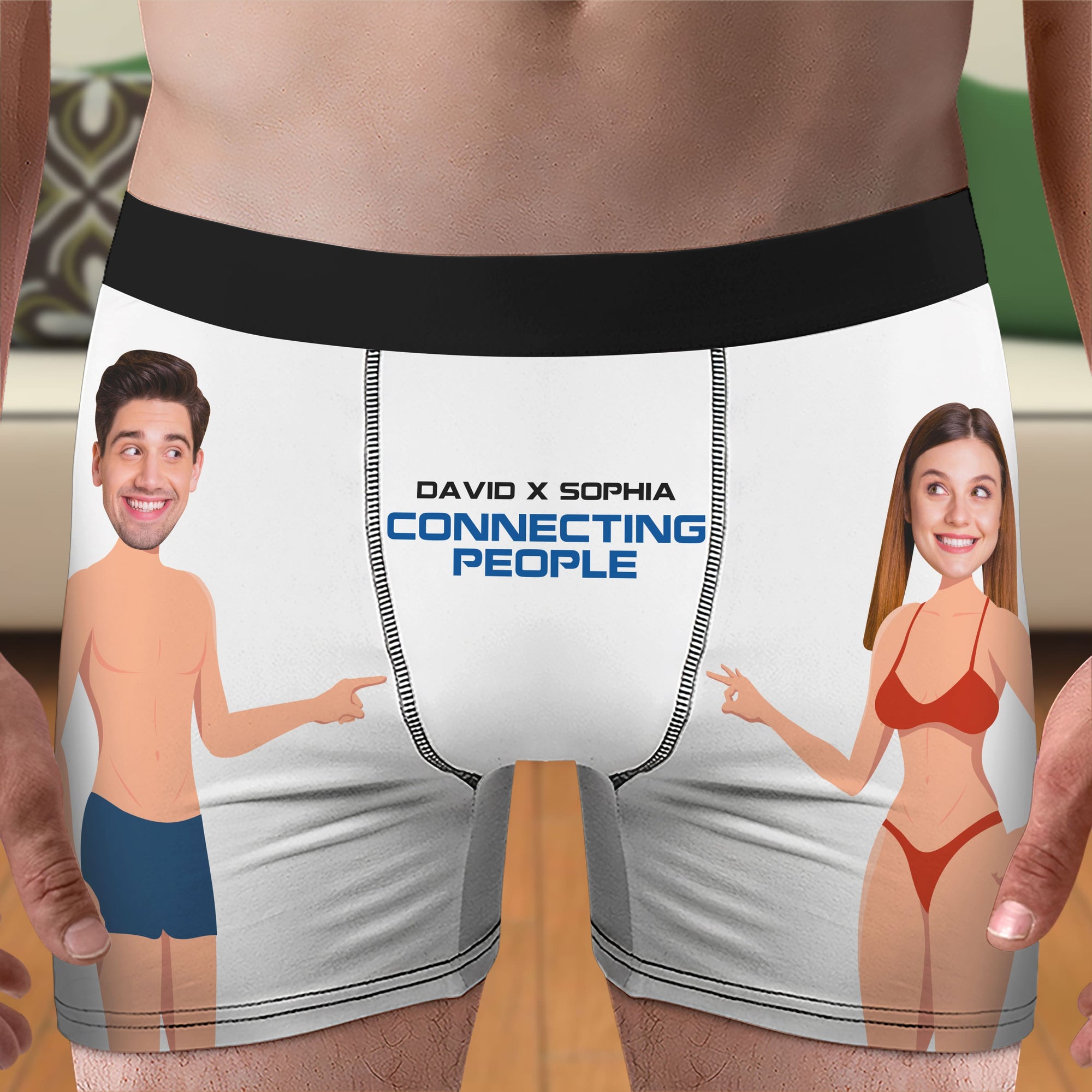 Custom Face Couple, Personalised Funny Boxer, Valentine's Day Gift for Wife or Husband - Boxer Briefs - GoDuckee