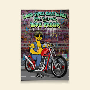 Loud Pipes Save Lives, Gift For Bikers, Personalized Poster, Cartoon Biker Man Canvas Print 01TOHN271223TM - Poster & Canvas - GoDuckee