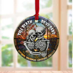 Till Death Do Us Part Personalized Skull Couple Ceramic Circle Ornament, Christmas Gift, Couple Gift - Ornament - GoDuckee