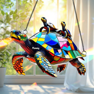 Sea Turtle Family Personalized Gifts For Grandma Suncatcher Ornament 05tgtn020825 - Ornament - GoDuckee