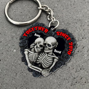Personalized Skeleton Couple Keychain, Gift For Couple, Black Rose Heart Shape - Keychains - GoDuckee