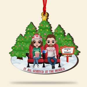 It All Started At The Movies-Personalized Wood Ornament - Gift For Him/ Gift For Her- Christmas Gift- Movie Couple Ornament - Ornament - GoDuckee