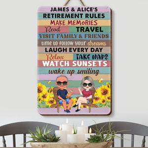 Retirement Rules Make Memories-Personalized Wood Sign- Gift For Couples- Retirement Couple Wood Sign - Wood Sign - GoDuckee