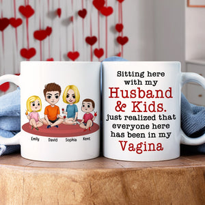 Personalized Gifts For Family Coffee Mug Sitting Here With My Husband - Coffee Mug - GoDuckee