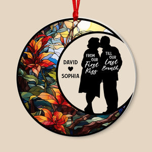From Our First Kiss Till Our Last Breath-Personalized Suncatcher Ornament - Acrylic Custom Shape Ornament - Gift For Christmas-Old Couple Ornament - Ornament - GoDuckee