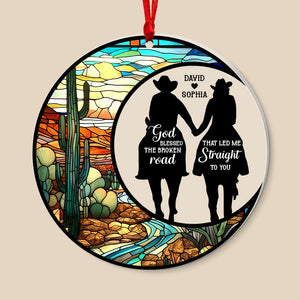 God Blessed the Broken Road That Led Me Straight To You-Personalized Suncatcher Ornament - Acrylic Custom Shape Ornament - Gift For Him/ Gift For Her-Christmas Gift- Horse Couple Ornament - Ornament - GoDuckee