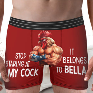 Stop Staring At My Cock- Personalized Men Boxer Briefs- Gift For Husband- Funny Couple Boxer - Boxer Briefs - GoDuckee