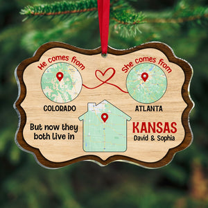 But Now They Both Live In, Custom Love Map Ornament, Christmas Gift For Couple - Ornament - GoDuckee