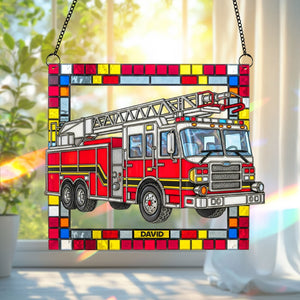 Firetruck Window Hanging Suncatcher Ornament Personalized Gifts For Firefighters 02ohtn060825 - Ornament - GoDuckee