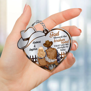 God Blessed The Broken Road That Led Me Straight To You-Gift For Him/ Gift For Her- Cowboy Couple-Personalized Keychain - Keychains - GoDuckee
