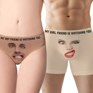 My Boy/Girl Friend Is Watching You, Funny Custom Face Men & Women Boxer Briefs - Boxer Briefs - GoDuckee