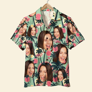 Custom Face Image Personalized Hawaiian Shirt Coconut Tree 03ACPO240623 - Hawaiian Shirts - GoDuckee