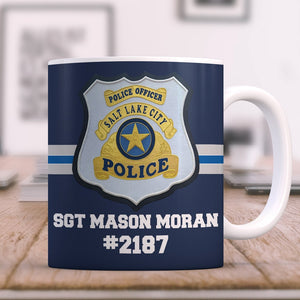 Personalized Police White Edge-to-edge Mug With Custom Badge, Name & Number, Gift For Police Officer - Coffee Mug - GoDuckee