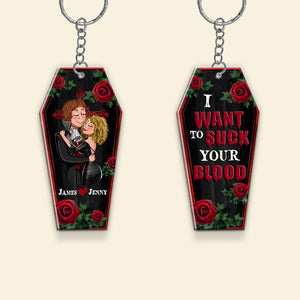 Couple, I Want To Suck Your Blood, Personalized Keychain, Halloween Gifts For Couple - Keychains - GoDuckee