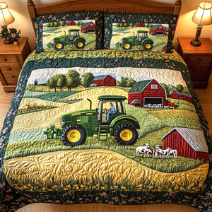 Green Tractor On The Farm Quilt Bedding Set - Gifts For Tractor Lovers 06tglu070725 - Blanket - GoDuckee