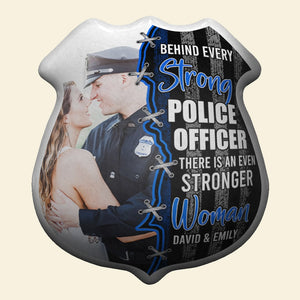 Behind Every Strong Police Officer- Custom Shape Pillow-Police Couple Custom Photo Pillow - Pillow - GoDuckee