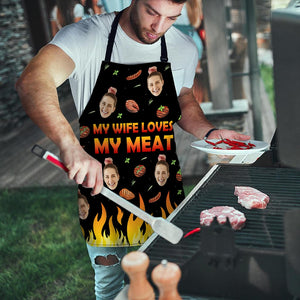 Custom Photo Gifts For Husband Aprons My Wife Loves My Meat - Aprons - GoDuckee