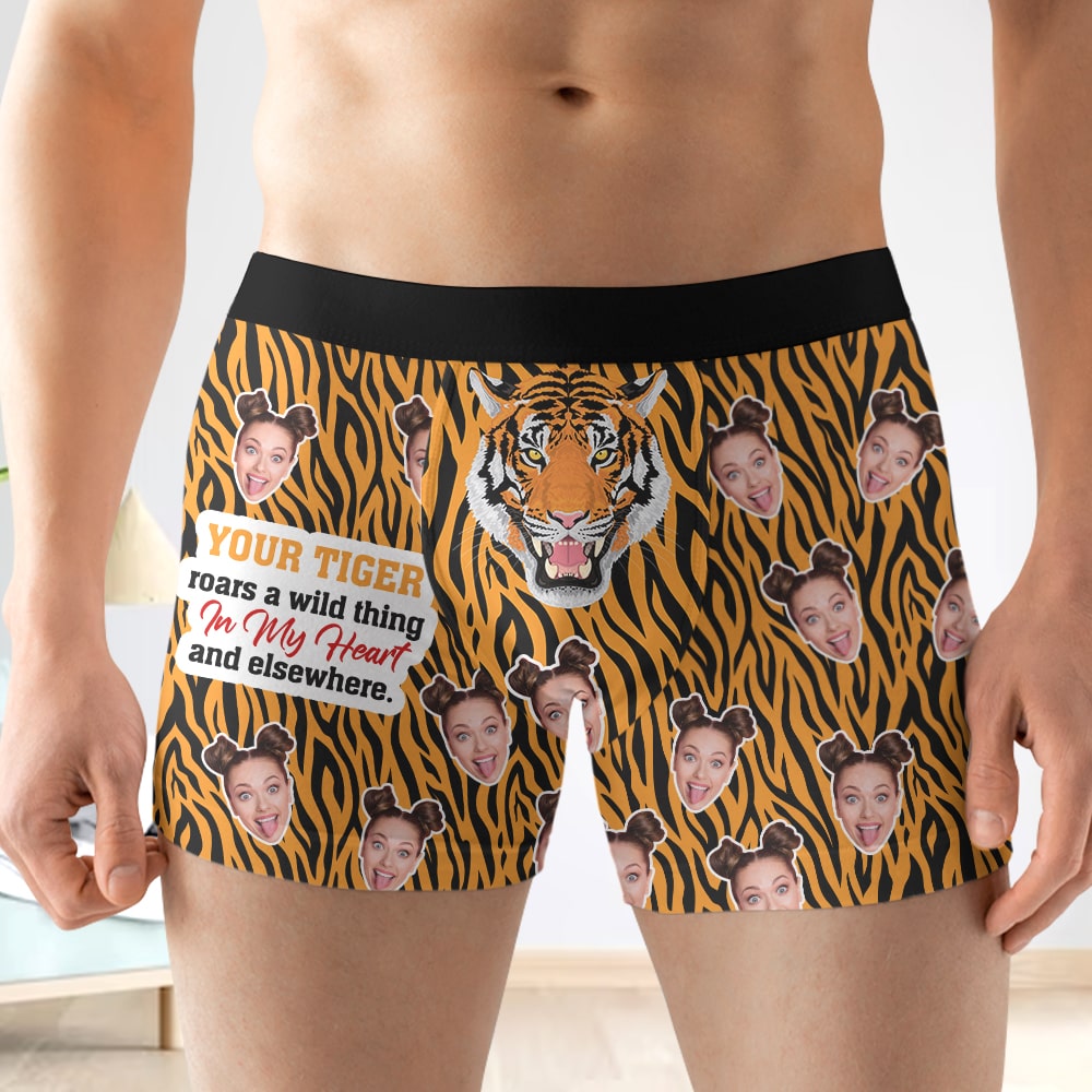 Personalized Gifts For Him Men Boxer Briefs Your Tiger Roars A Wild Thing In My Heart - Boxer Briefs - GoDuckee