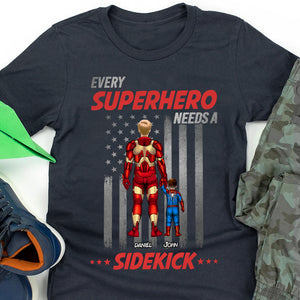 Dad Needs Sidekicks Personalized Shirt, Black-White American Flag Background 07qhhn250423tm - Shirts - GoDuckee