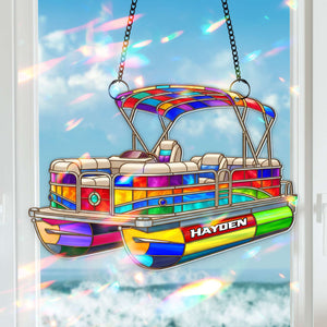 Colorful Pontoon Boat Suncatcher - Personalized Christmas Gifts For Pontoon Lovers 03PGLU280725 - Ornament - GoDuckee