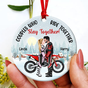 Ride Together - Stay Together, Personalized Motorcross Couple Ornament, Gift For Christmas - Ornament - GoDuckee
