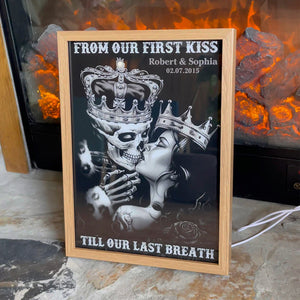 From Our First Kiss Till Our Last Breath, Couple Gift, Personalized Light Picture Frame, Skull Couple Light Frame TT - Poster & Canvas - GoDuckee
