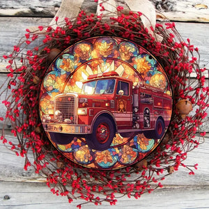 Vintage Fire Truck Acrylic Hanging Stained Glass Ornament 15ACXX270824 - Ornament - GoDuckee