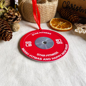 Merry Fitmas - Personalized Aluminium Weight Plates Ornament, Gift For Gymers, Weightlifters - Ornament - GoDuckee
