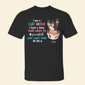 I'm A Cat Mom, Gift For Cat Lover, Personalized Shirt, Cat Scratching Christmas Shirt, Christmas Gift - Shirts - GoDuckee