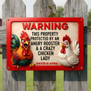 Funny Angry Rooster & Chicken Lady Metal Sign Personalized Gifts 05NADT261125 - Metal Signs - GoDuckee