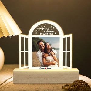 Home Is Wherever I'm With You, Custom Couple Photo 3D Led Light, Gift For Couple, Valentine's Gifts - Led Night Light - GoDuckee