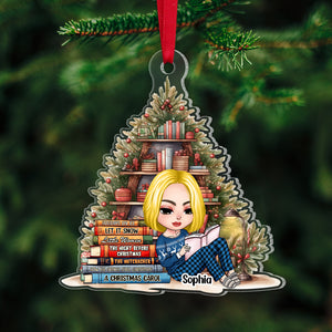 Personalized Reading Book Girl Acrylic Ornament, Christmas Gift For Book Lover - Ornament - GoDuckee