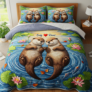 Otter Quilt Bedding Set Special Line - Personalized Gift For Couple 05NAPU150725 - Blanket - GoDuckee