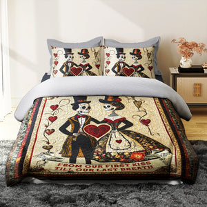 Personalized Gift For Couple Quilt Bedding Set Special Line Skull Couple 03KAMH150125 - Blanket - GoDuckee
