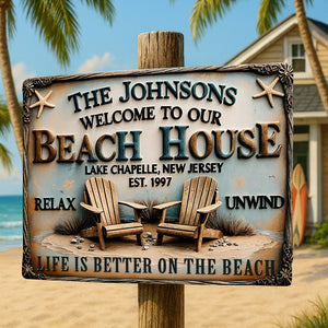 Beach House Entrance Metal Sign - Personalized Gifts For Family At Beach 01qhqn070725 - Metal Signs - GoDuckee