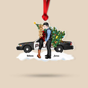 Gift For Police Officer, Couple Gift, Personalized Acrylic Ornament, Police Car Couple Kissing Ornament, Christmas Gift - Ornament - GoDuckee