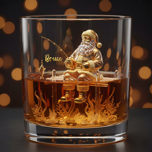 Santa’s Fishing Time Drinking Glass - Personalized Gift For Fishing Lovers 01PALU211025 - Whiskey Glass - GoDuckee