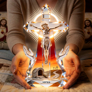 Jesus Christ Crucifix Light Box - Personalized Gifts For Christians 01naqn140326 - Light Box - GoDuckee