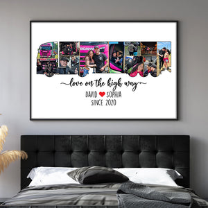 Love On The Highway, Custom Photo Semi-trailer Truck Driver Couple Canvas Print, Gift For Couple, Valentine's Day Gift - Poster & Canvas - GoDuckee