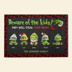 Beware Of The Kids, Gift For Family, Personalized Doormat, Green Monster Kids Doormat, Christmas Gift 01HTHN250923 - Doormat - GoDuckee