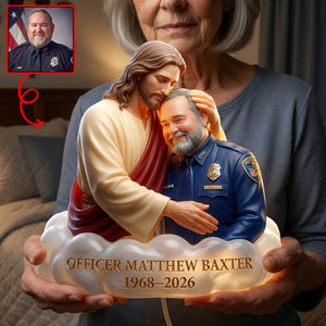 Custom Photo Police Hero Resting In Jesus Arm Light Box, Personalized Gifts For Police Officer, Captain, Sheriff, Detective,... 03QHQN100426 - Light Box - GoDuckee
