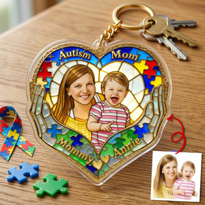 Custom Photo Loving Autism Mom Keychain, Personalized Gifts For Autism Mom 02QHTN010426 - Keychains - GoDuckee