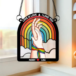 Personalized Gifts For Couple Suncatcher Window Hanging Ornament Love Is Love & I Love You - Ornament - GoDuckee