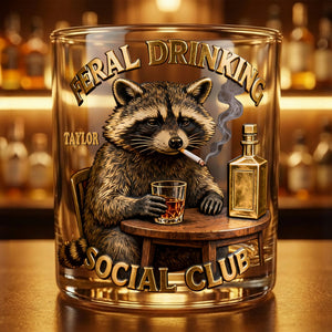Moody Drinking Raccoon Round Glass - Personalized Gifts For Drinking Lovers 03qhlu181225 - Glass - GoDuckee