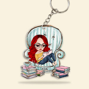 Gift For Book Lover, Personalized Keychain, Girl Reading Books Keychain - Keychains - GoDuckee